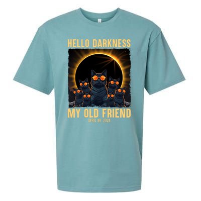 Hello Darkness My Old Friend Solar Eclipse April 08 2024 Funny Cat Sueded Cloud Jersey T-Shirt