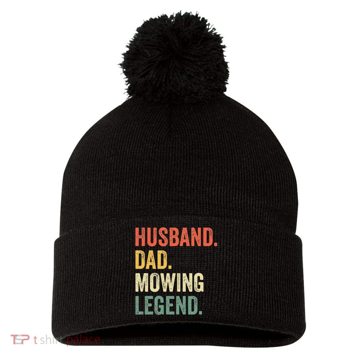 Husband Dad Mowing Legend Lawn Care Gardener Father Funny Pom Pom 12in Knit Beanie