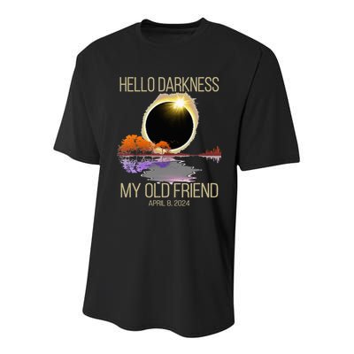 Hello Darkness My Old Friend Solar Eclipse April 08 2024 Youth Performance Sprint T-Shirt
