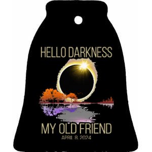 Hello Darkness My Old Friend Solar Eclipse April 08 2024 Ceramic Bell Ornament