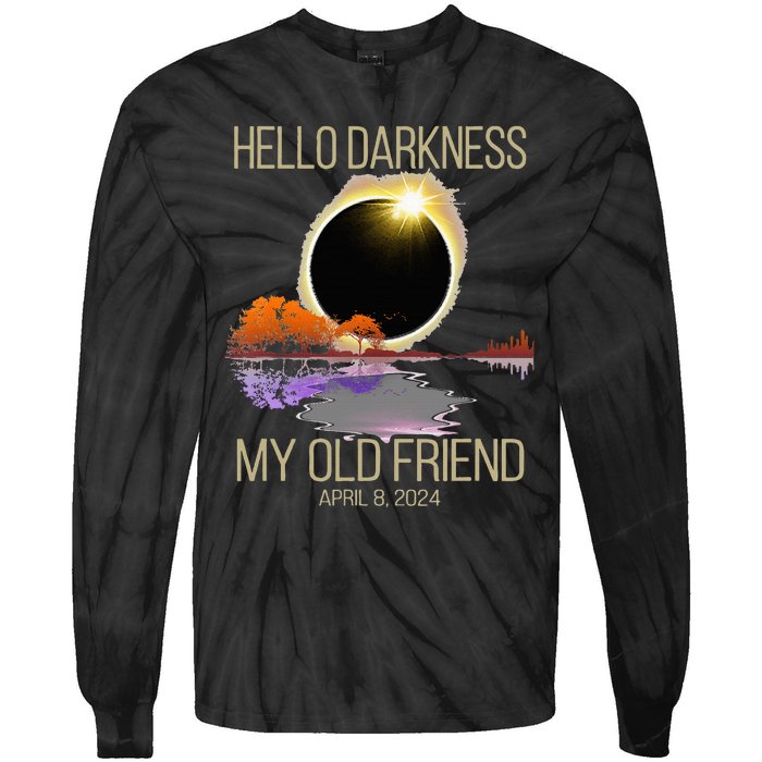 Hello Darkness My Old Friend Solar Eclipse April 08 2024 Tie-Dye Long Sleeve Shirt