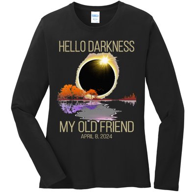 Hello Darkness My Old Friend Solar Eclipse April 08 2024 Ladies Long Sleeve Shirt