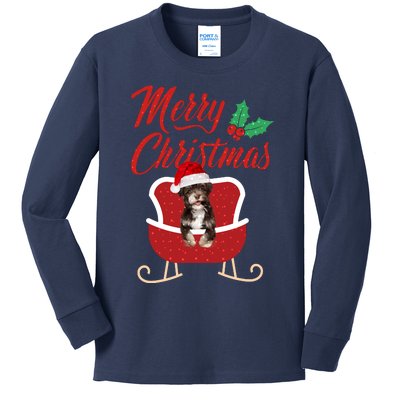 Havanese Dog Merry Christmas Design For The Holiday Season! Kids Long Sleeve Shirt