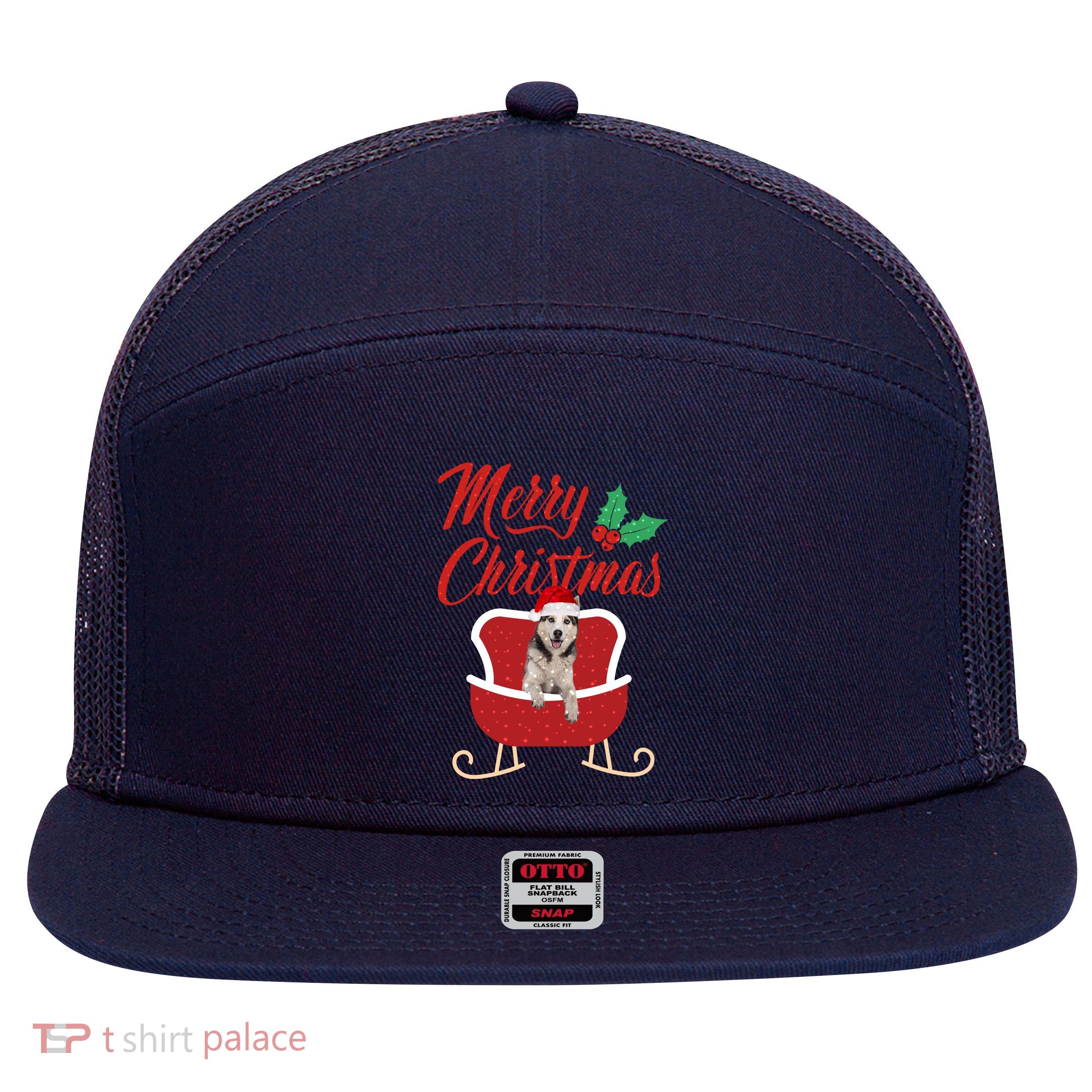 Husky Dog Merry Christmas Design For The Holiday Season! 7 Panel Mesh Trucker Snapback Hat