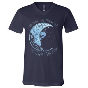 Hello Darkness My Old Friend Funny Cat Moon V-Neck T-Shirt