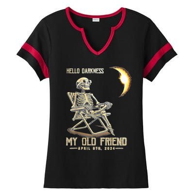 Hello Darkness My Old Friend Solar Eclipse April 08 2024 Ladies Halftime Notch Neck Tee