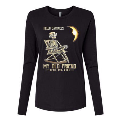 Hello Darkness My Old Friend Solar Eclipse April 08 2024 Womens Cotton Relaxed Long Sleeve T-Shirt