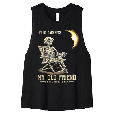 Hello Darkness My Old Friend Solar Eclipse April 08 2024 Women's Racerback Cropped Tank