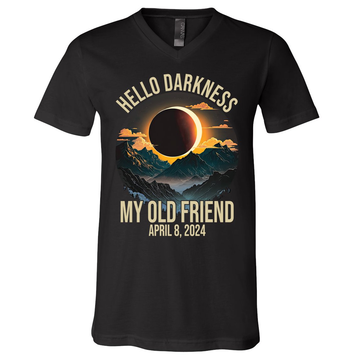 Hello Darkness My Old Friend Solar Eclipse April 08 2024 V-Neck T-Shirt