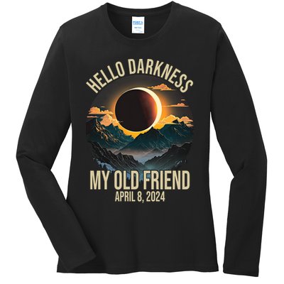 Hello Darkness My Old Friend Solar Eclipse April 08 2024 Ladies Long Sleeve Shirt