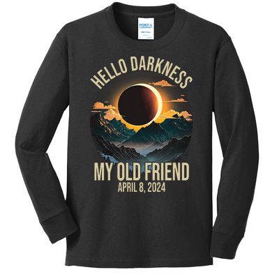 Hello Darkness My Old Friend Solar Eclipse April 08 2024 Kids Long Sleeve Shirt