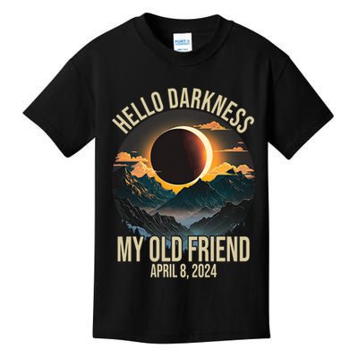 Hello Darkness My Old Friend Solar Eclipse April 08 2024 Kids T-Shirt