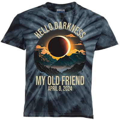 Hello Darkness My Old Friend Solar Eclipse April 08 2024 Kids Tie-Dye T-Shirt