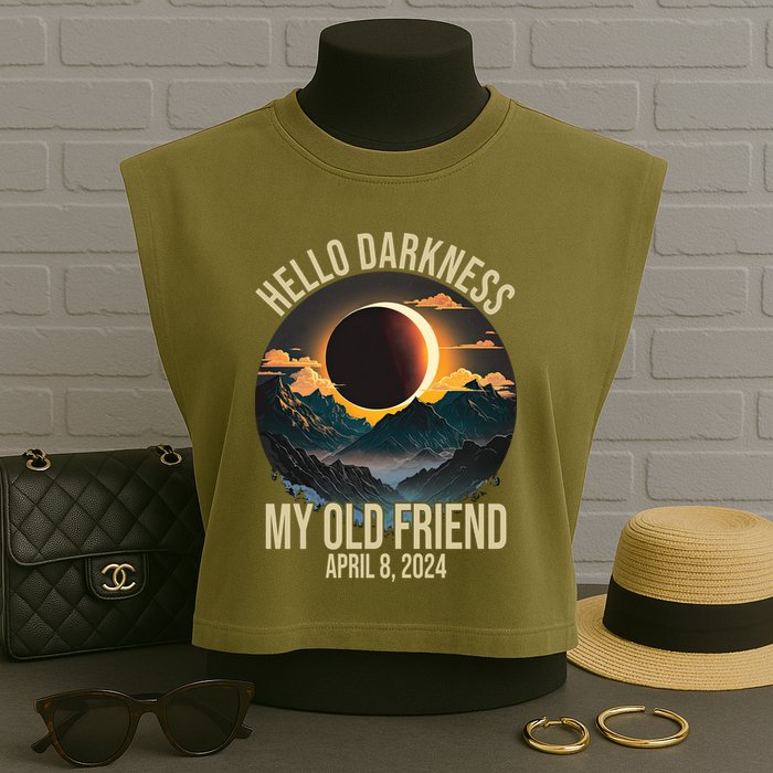 Hello Darkness My Old Friend Solar Eclipse April 08 2024 Garment-Dyed Women's Muscle Tee