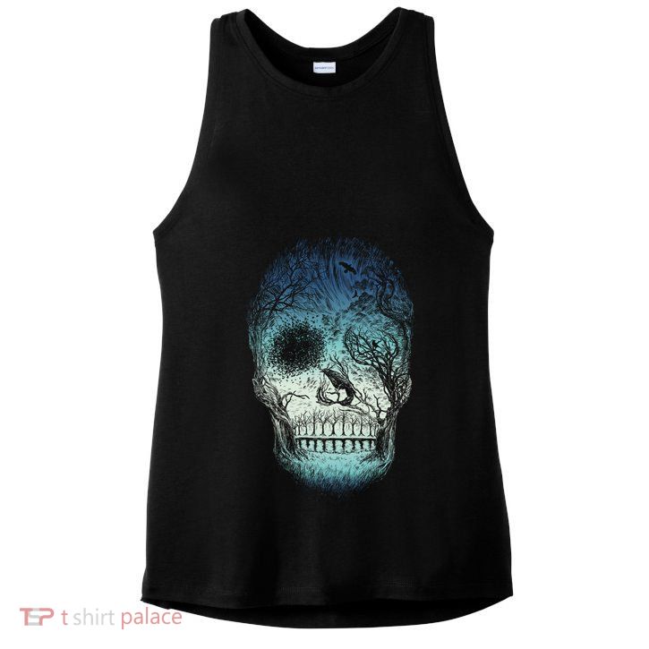 Halloween Dark Nature Forest Skull Ladies PosiCharge Tri-Blend Wicking Tank