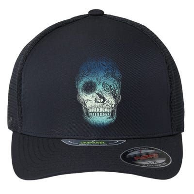 Halloween Dark Nature Forest Skull Flexfit Unipanel Trucker Cap