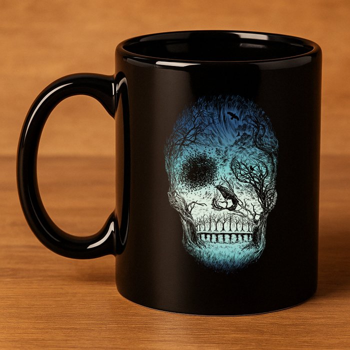 Halloween Dark Nature Forest Skull 11oz C Handle Ceramic Mug