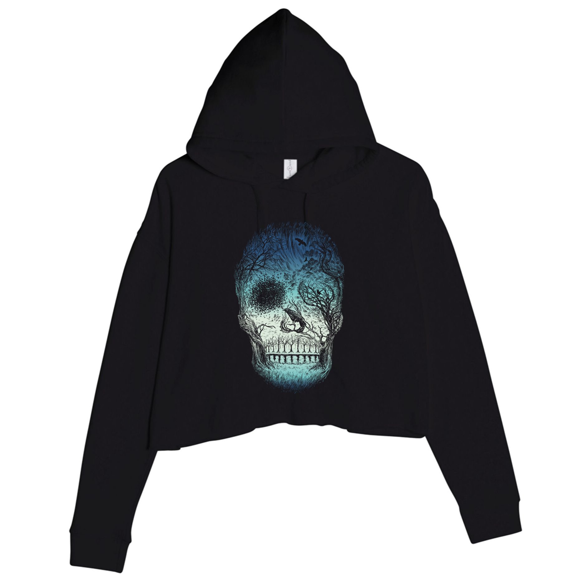 Halloween Dark Nature Forest Skull Crop Fleece Hoodie