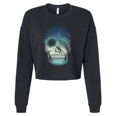 Halloween Dark Nature Forest Skull Cropped Pullover Crew