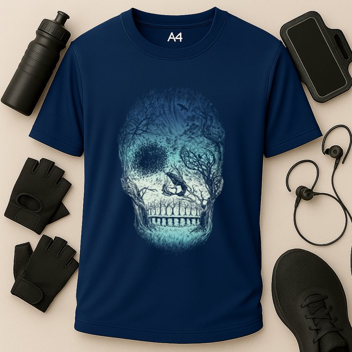 Halloween Dark Nature Forest Skull Cooling Performance Crew T-Shirt
