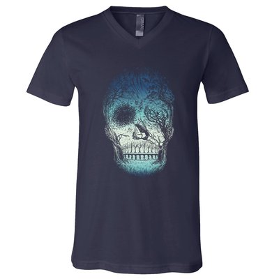 Halloween Dark Nature Forest Skull V-Neck T-Shirt