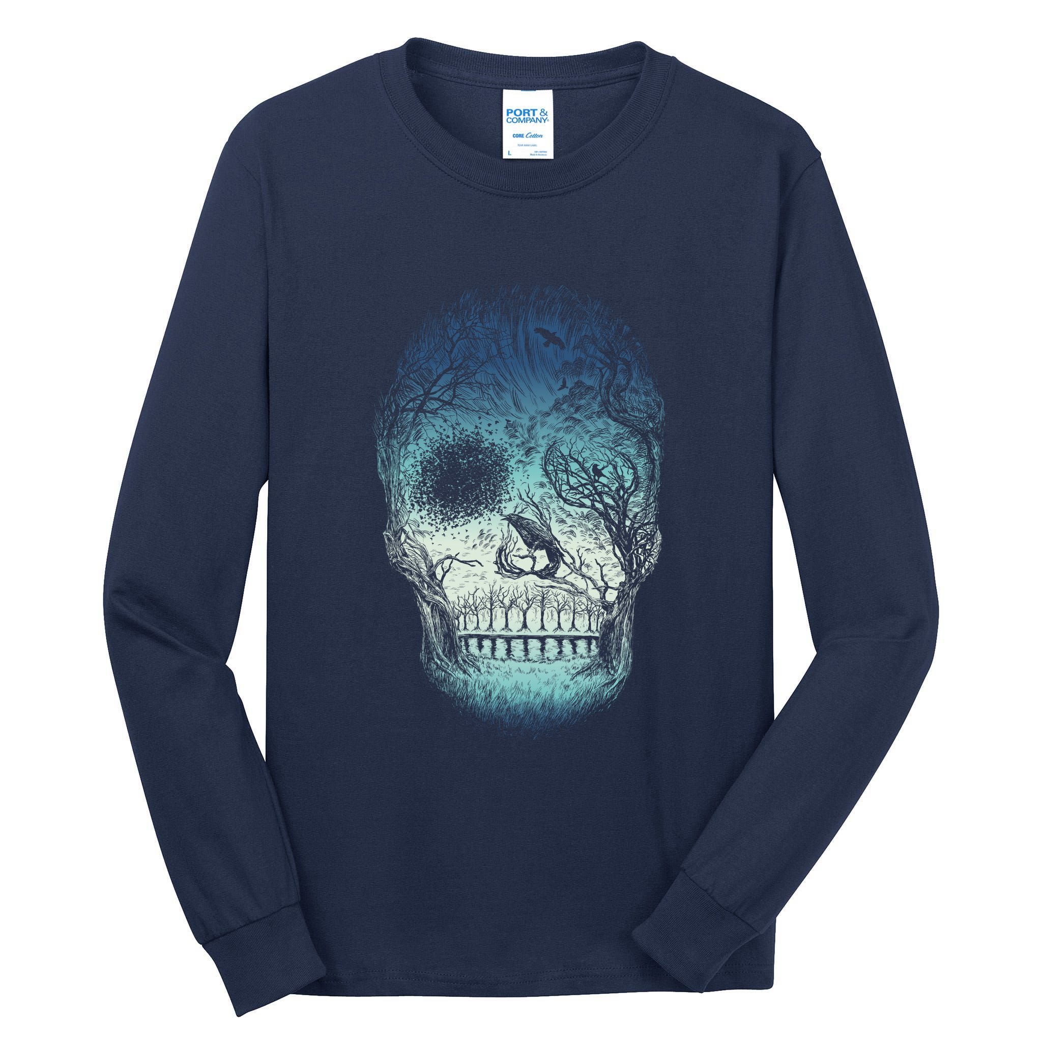 Halloween Dark Nature Forest Skull Tall Long Sleeve T-Shirt
