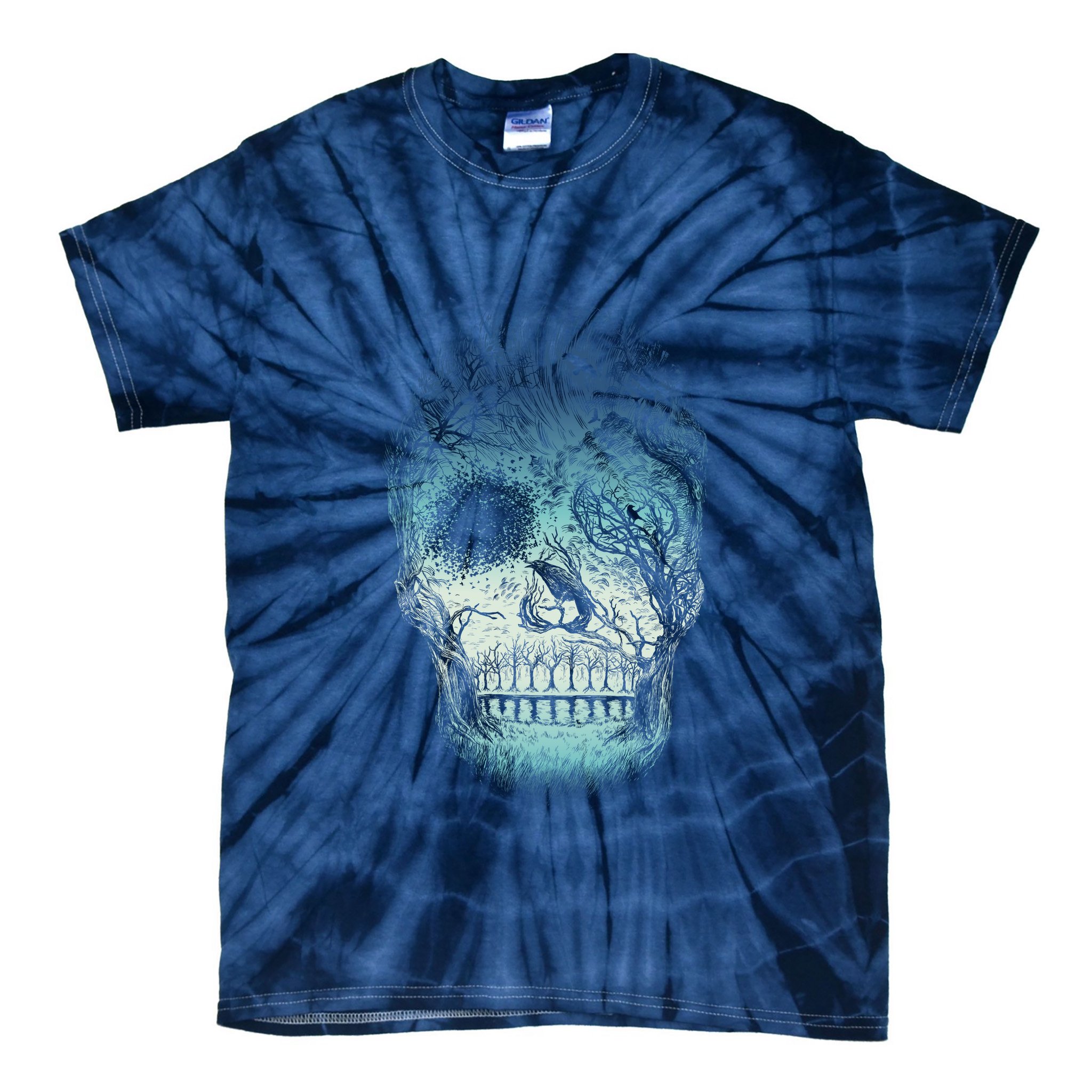 Halloween Dark Nature Forest Skull Tie-Dye T-Shirt
