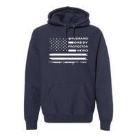 Husband Daddy Protector Hero US American Flag Fathers Day Premium Hoodie