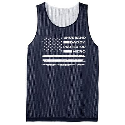 Husband Daddy Protector Hero US American Flag Fathers Day Mesh Reversible Basketball Jersey Tank