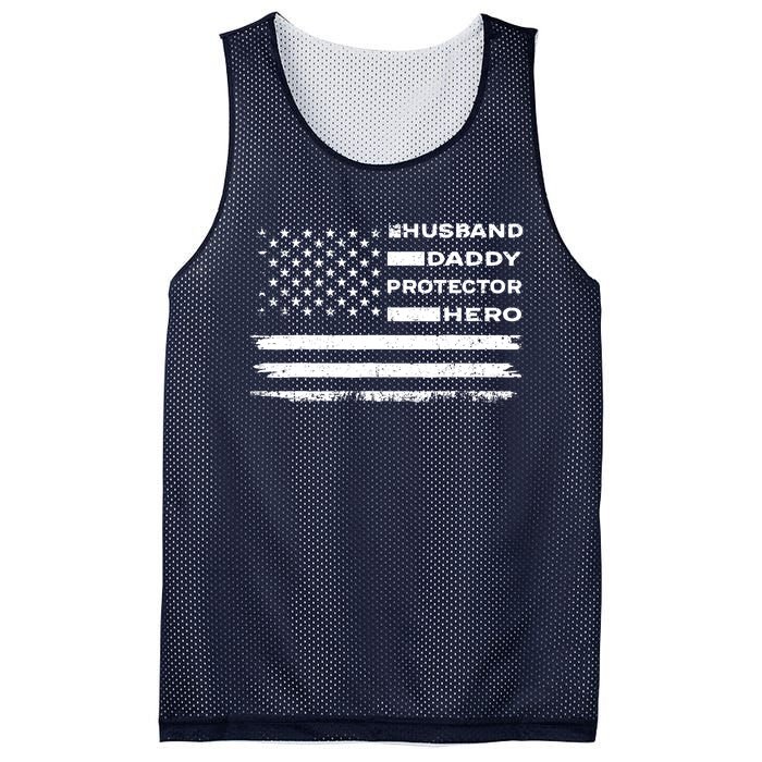 Husband Daddy Protector Hero US American Flag Fathers Day Mesh Reversible Basketball Jersey Tank