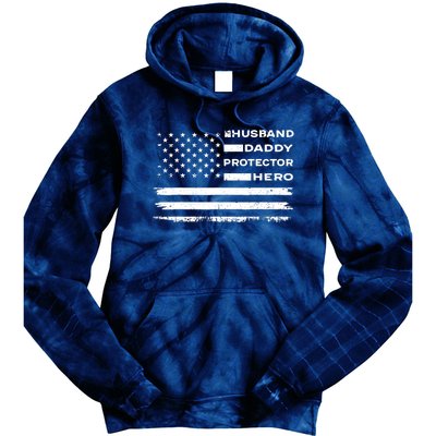 Husband Daddy Protector Hero US American Flag Fathers Day Tie Dye Hoodie