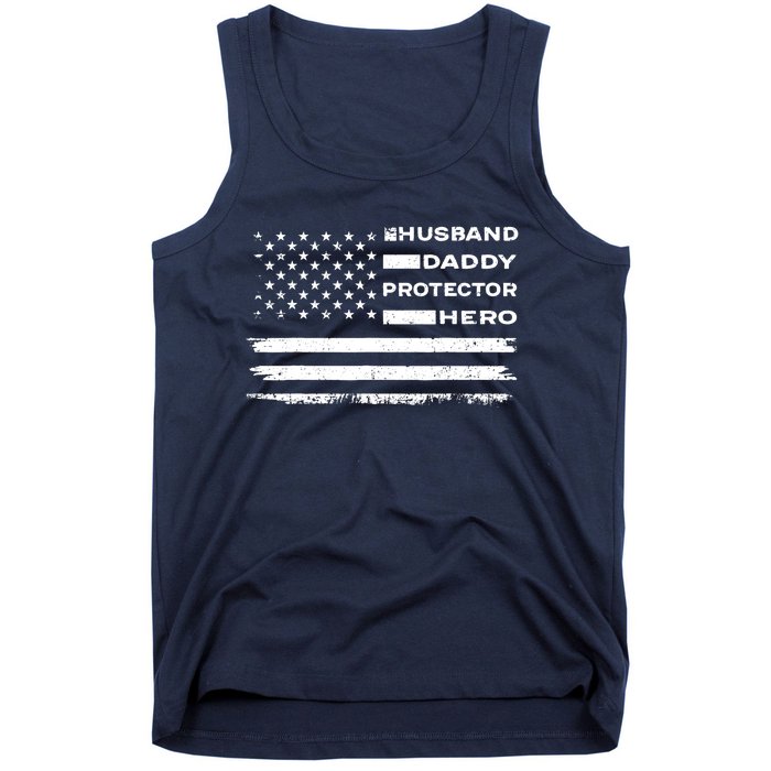 Husband Daddy Protector Hero US American Flag Fathers Day Tank Top