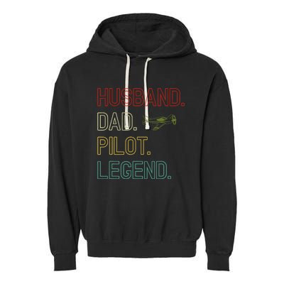 Husband Dad Pilot Legend Retro Pilot Dad Garment-Dyed Fleece Hoodie