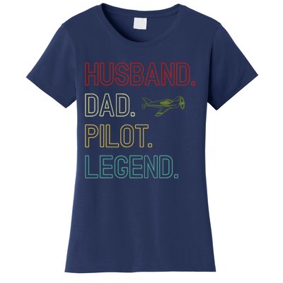 Husband Dad Pilot Legend Retro Pilot Dad Women's T-Shirt