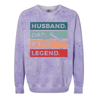 Husband Dad Pilot Legend Aviation Aviator Gift Colorblast Crewneck Sweatshirt