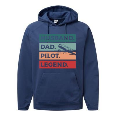 Husband Dad Pilot Legend Aviation Aviator Gift Performance Fleece Hoodie