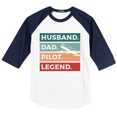 Husband Dad Pilot Legend Aviation Aviator Gift Baseball Sleeve Shirt