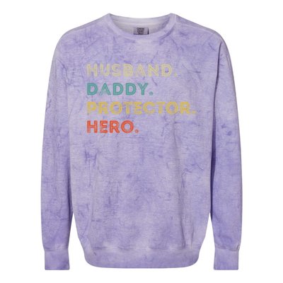 Husband Daddy Protector Hero Vintage Fathers Day Vintage Gift Colorblast Crewneck Sweatshirt