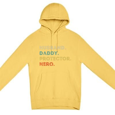 Husband Daddy Protector Hero Vintage Fathers Day Vintage Gift Premium Pullover Hoodie