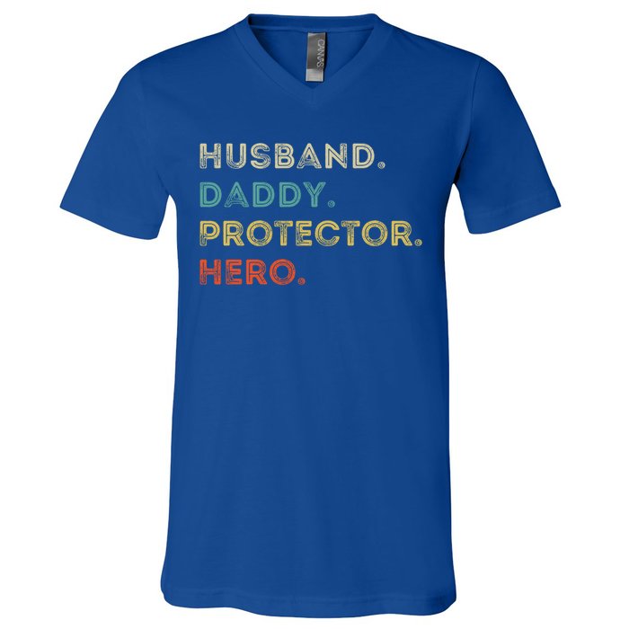 Husband Daddy Protector Hero Vintage Fathers Day Vintage Gift V-Neck T-Shirt