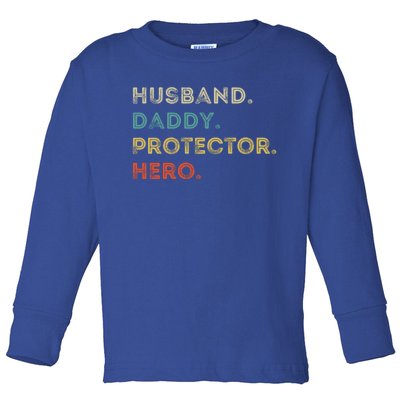 Husband Daddy Protector Hero Vintage Fathers Day Vintage Gift Toddler Long Sleeve Shirt