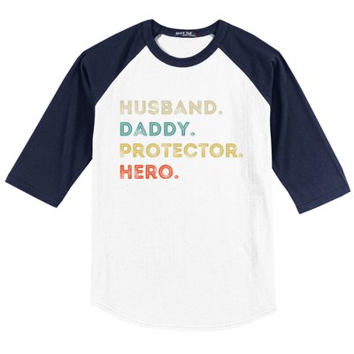 Husband Daddy Protector Hero Vintage Fathers Day Vintage Gift Baseball Sleeve Shirt