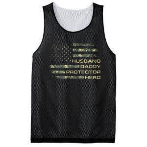 Husband Daddy Protector Hero Fathers Day Camo American Flag Mesh Reversible Basketball Jersey Tank