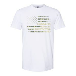 Husband Daddy Protector Hero Fathers Day Camo American Flag Softstyle CVC T-Shirt