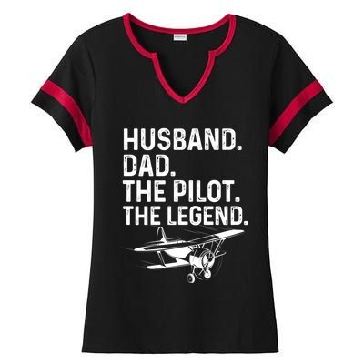 Husband Dad Pilot Legend Funny Airplane Fathers Day Tee Gift Ladies Halftime Notch Neck Tee