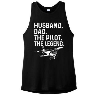 Husband Dad Pilot Legend Funny Airplane Fathers Day Tee Gift Ladies PosiCharge Tri-Blend Wicking Tank