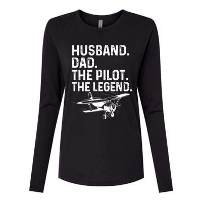 Husband Dad Pilot Legend Funny Airplane Fathers Day Tee Gift Womens Cotton Relaxed Long Sleeve T-Shirt