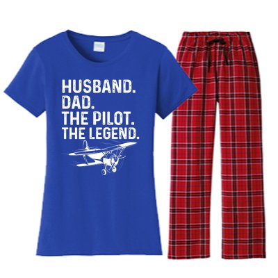 Husband Dad Pilot Legend Funny Airplane Fathers Day Tee Gift Women's Flannel Pajama Set