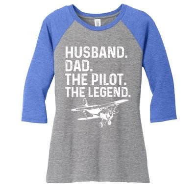 Husband Dad Pilot Legend Funny Airplane Fathers Day Tee Gift Women's Tri-Blend 3/4-Sleeve Raglan Shirt