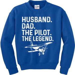 Husband Dad Pilot Legend Funny Airplane Fathers Day Tee Gift Kids Sweatshirt